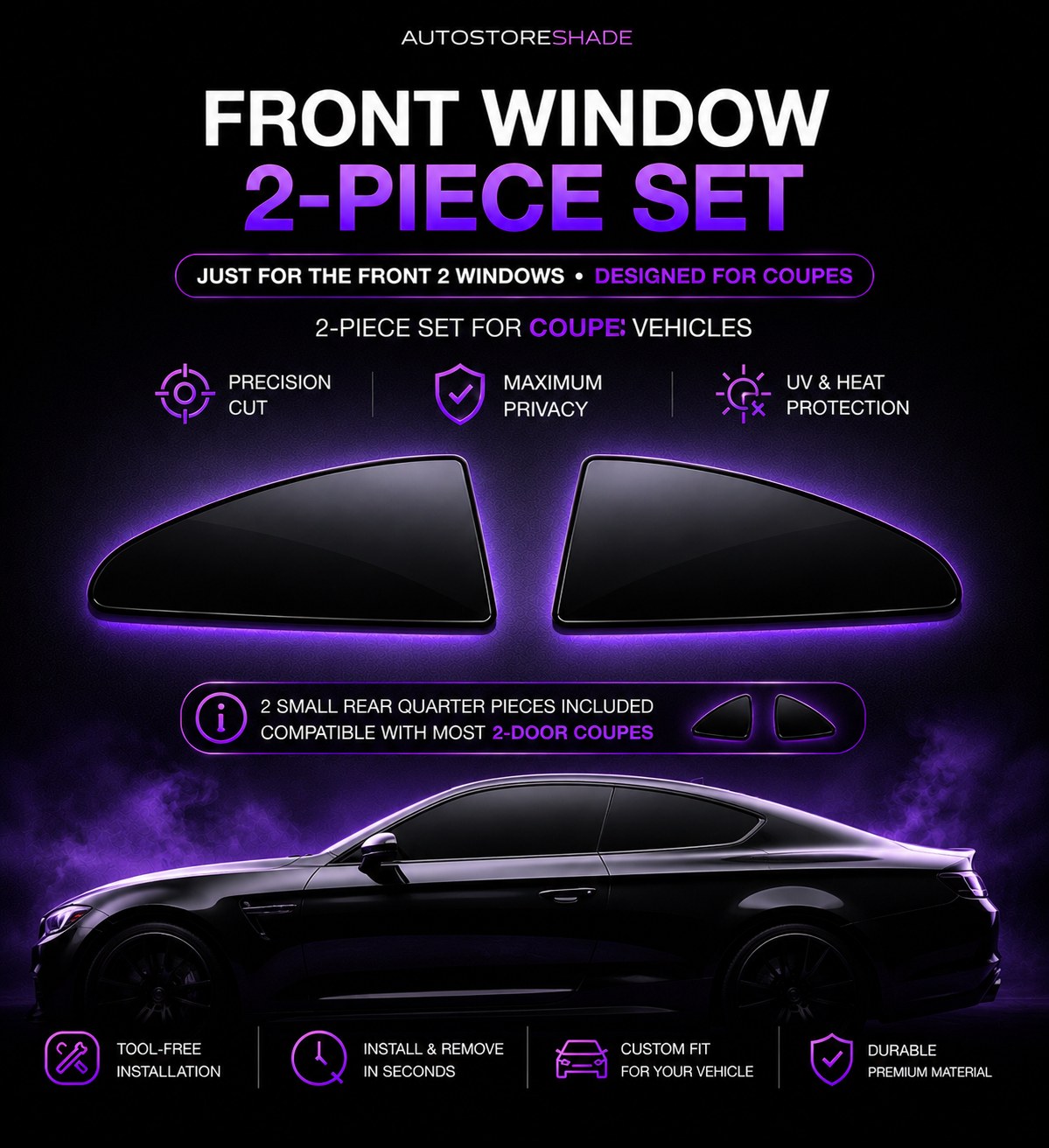 Front Pair Removable Tint — Driver + Passenger Side Windows